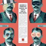 Illustrazione di 4 uomini, uno con lo scolapasta in testa, uno con la maschera di zorro, uno con dei cerotti, uno con un seno al posto degli occhi. Titolo: quando la pubblicità sbaglia, voi potete fare la cosa giusta.