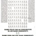 Illustrazione di 98 clienti Anvec. Titolo: Siamo felici che 98 consumatori su 100 siano soddisfatti. Siamo fieri che due siano rimborsati.