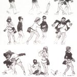 illustrazione che mostra una ragazza che ruba il giubbotto a un passante. titolo: giubbotti Bogart. Finiscono sempre addosso a un vero uomo.