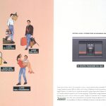 Illustrazione di persone nella loro vita quotidiana ma con le mani occupate. Titolo: Sistema Living: l'interruttore ad infrarossi.