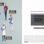 A sinistra illustrazione con quattro domestici. A destra interruttore con timer. Titolo: Sistema Living:il programmatore elettronico.
