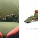 Una poltrona verde dal design moderno. Titolo: ogni giorno ha bisogno di bellezza.