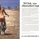 Ragazza in topless in bicicletta su un prato. Titolo: Al club, non chiamatemi ingegnere.