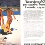 Una coppia in spiaggia rientra da una immersione. Titolo: Ero andato al Club per scoprire i tropici. Invece ho scoperto il Club.