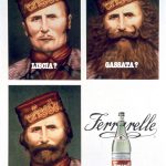 Tre versioni di Garibaldi. Con i baffetti, con una barba lunghissima, o classico. Titolo: liscia gassata o Ferrarelle?