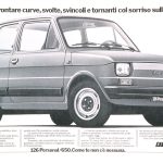 Primo piano di una fiat 126. Titolo: Come affrontare curve, svolte, svincoli e tornanti col sorriso sulle labbra.