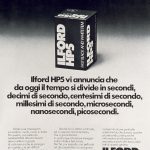 Scatola con ruullino di pellicola. Titolo: IlFord HP% vi annuncia che da oggi si divide in secondi, decimi di secondo, centesimi...