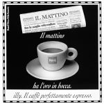 Un quotidiano con sotto una tazzina di caffè. Titolo: Il mattino ha l'oro in bocca.