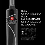 Bottiglia di illyquore su fondo nero. Titolo: Illy ci ha messo Illy. La Campari ci ha messo il Quore.