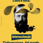 Testa di uomo con barba da cui escono delle sfoglie di linfa. Titolo: l'info è linfa.