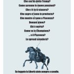 Statua di uomo a cavallo. Titolo: se leggete la libertà siete sempre a cavallo.